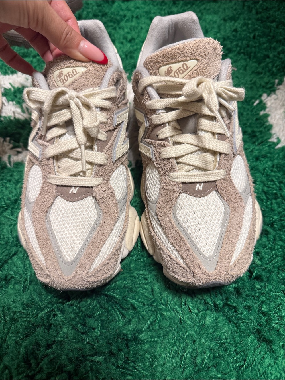 New Balance Women's Beige and Cream Mesh Suede Sneakers